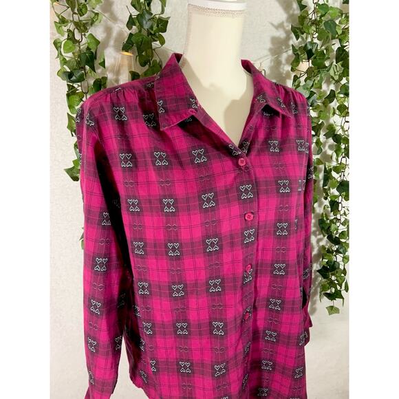 Vintage 90's Napa Valley Petites Women's Pink Black Heart Button Up Size Medium - Picture 6 of 12